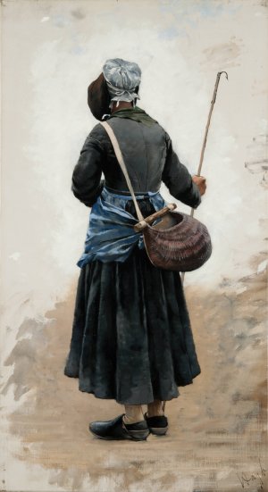 Woman standing by August Hagborg Oil Painting