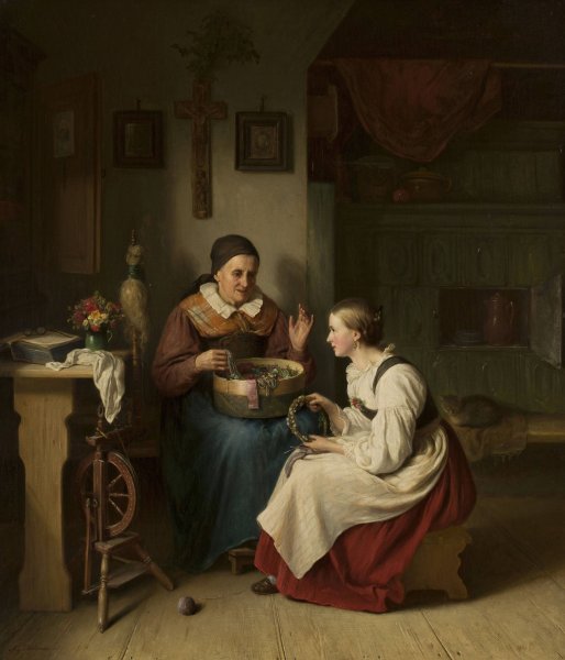 Grandmother with her granddaughter by August Heinrich Niedmann - Hand-Painted Oil Painting Reproduction