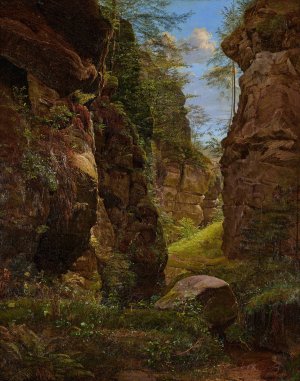 Felsenschlucht im Uttewalder Grund in der Sachsischen Schweiz by August Heinrich Oil Painting
