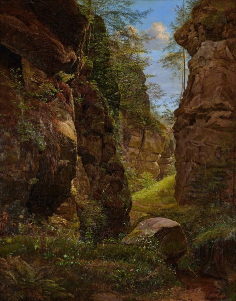 Main Product Photo of Felsenschlucht im Uttewalder Grund in der Sachsischen Schweiz  Painting by August Heinrich