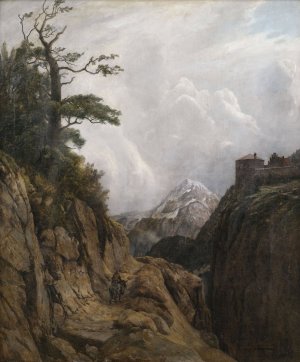 Eselreiter in Hochgebirgslandschaft by August Holmberg Oil Painting
