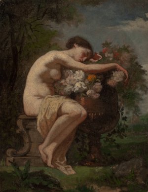 Nymph Next To A Flower Urn,Study by August Jernberg Oil Painting