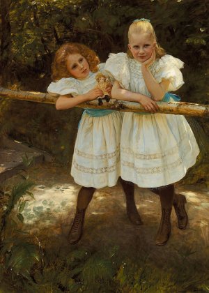 Gerda and Elin by August Jerndorff Oil Painting