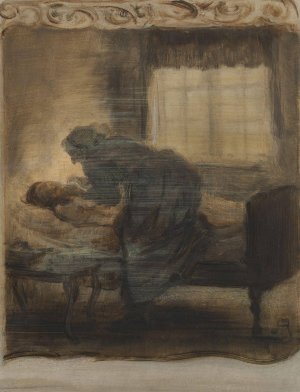 Og dybere bojede Heksen sig ned over den hvide hals… by August Jerndorff Oil Painting