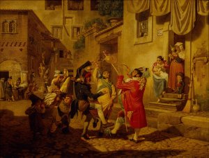 Carnival Gaiety In A Roman Street by August Krafft Oil Painting