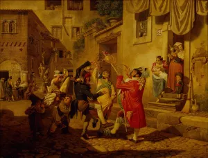 Carnival Gaiety In A Roman Street Oil painting by August Krafft