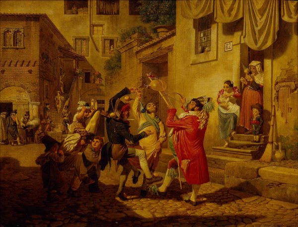 Main Product Photo of Carnival Gaiety In A Roman Street  Painting by August Krafft