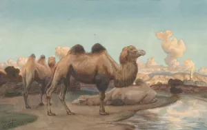 Kamelen in een landschap Oil painting by August Le Gras