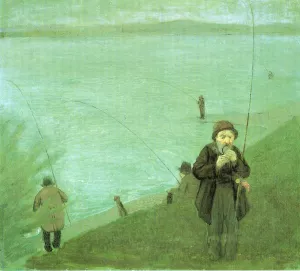 Anglers on the Rhine Oil painting by August Macke