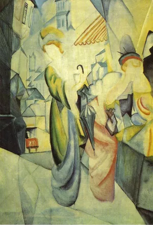 Bright Women in front of the Hat Shop painting by August Macke