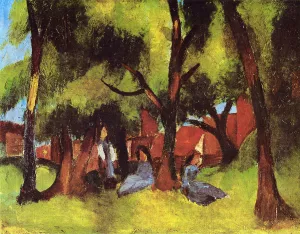 Children under Trees in Sun Oil painting by August Macke