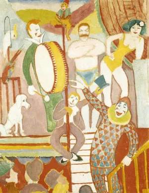 Circus Picture II: Pair of Athletes, Clown and Monkey Oil painting by August Macke