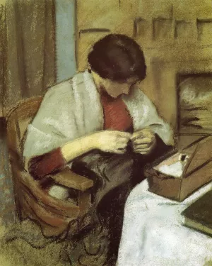 Elizabeth Gerhardt, Sewing also known as Girl Sewing Oil painting by August Macke