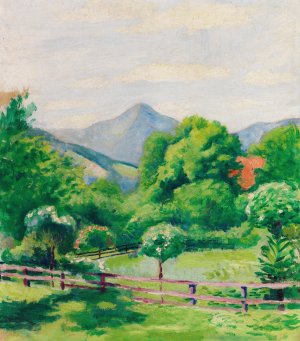 Garten in Tegernsee mit Haus und Berg Oil painting by August Macke