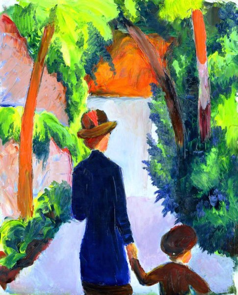 Mother and Child in the Park by August Macke - Hand-Painted Oil Painting Reproduction