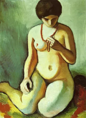 Nude with Coral Necklace Oil painting by August Macke