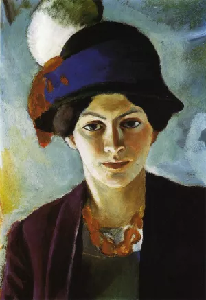 Portrait of the Artist's Wife with Hat Oil painting by August Macke