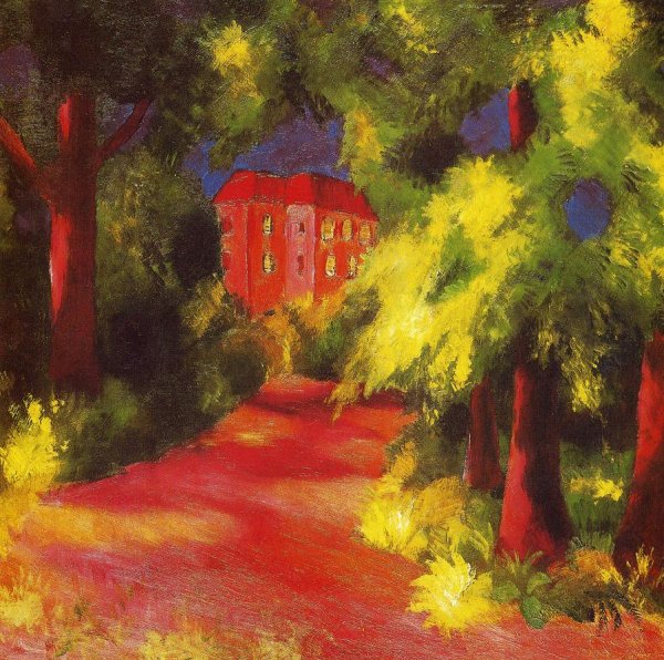 Main Product Photo of Red House in a Park Painting by August Macke