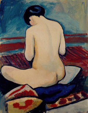Sitting Nude with Pillow by August Macke Oil Painting