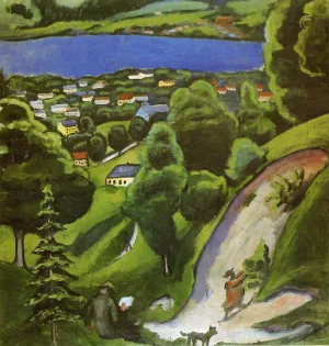 Tegernsee Landscape with Man Reading and Dog by August Macke - Oil Painting Reproduction