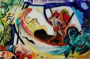 Three Girls in a Barque by August Macke Oil Painting