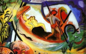 Three Girls in a Barque by August Macke Oil Painting