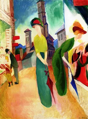 Two Women in front of a Hat Shop Oil painting by August Macke
