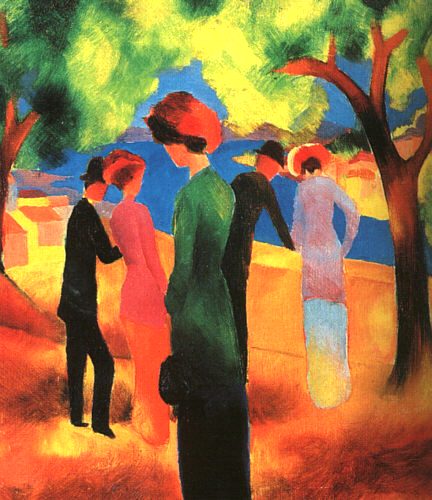 Main Product Photo of Woman in a Green Jacket Painting by August Macke