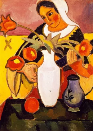 Woman Playing the Lute by August Macke Oil Painting