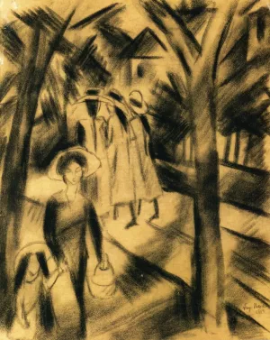 Woman with Child and Girls on a Road Oil painting by August Macke