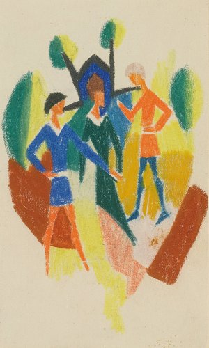 Zwei Manner Und Frau by August Macke Oil Painting