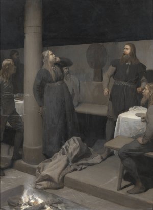 Hallgerd's Slap. Illustration for Njal's Saga, ch. 48 by August Malmstrom Oil Painting