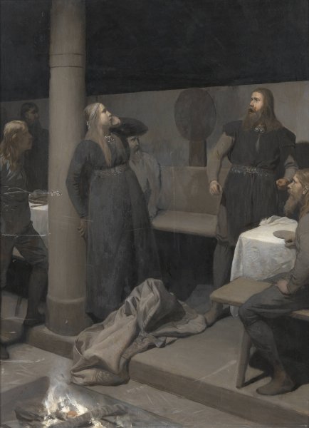 Hallgerd's Slap. Illustration for Njal's Saga, ch. 48  by August Malmstrom - Hand-Painted Oil Painting Reproduction
