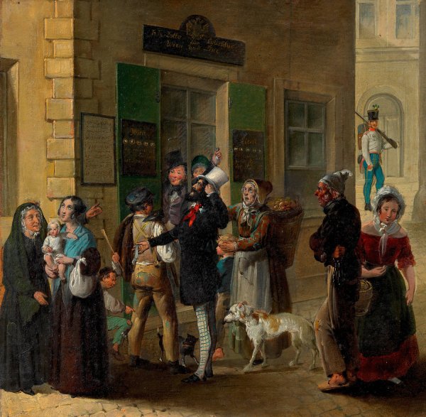 Vor der Lotto-Kollektur  by August Mansfeld - Hand-Painted Oil Painting Reproduction