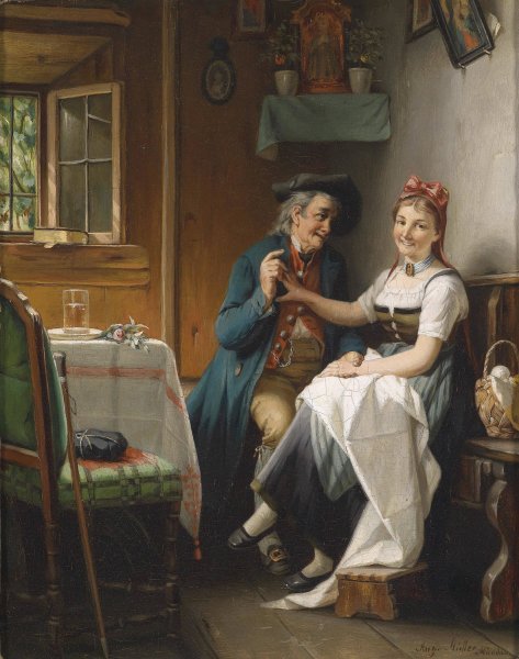 Der Verehrer by August Muller - Hand-Painted Oil Painting Reproduction