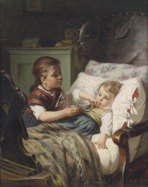 Die Medizin by August Muller Oil Painting