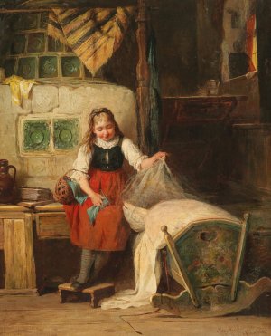 Geschwisterliebe by August Muller Oil Painting