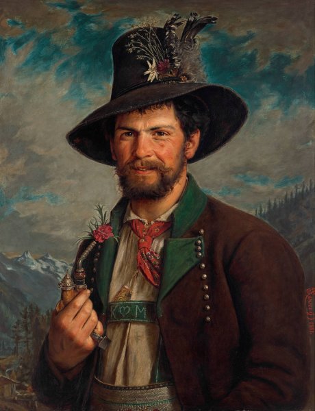 Tiroler Bauer in Stubaier Tracht  by August Pezzey The Elder - Hand-Painted Oil Painting Reproduction