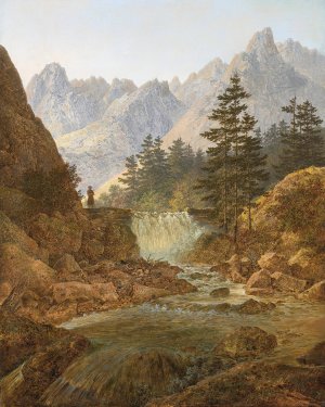 Gebirgslandschaft Mit Wanderer by August Piepenhagen Oil Painting