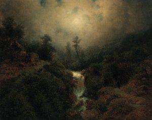 Romantische Mondlandschaft mit Wanderer by August Piepenhagen Oil Painting