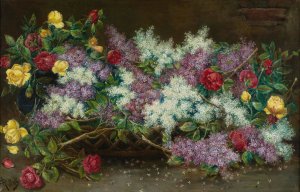 Lilacs And Roses by August Pollak Oil Painting