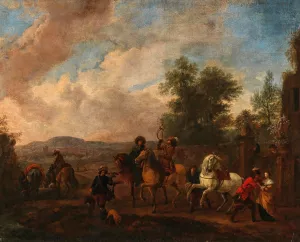 The departure for the hunt by August Querfurt Oil Painting