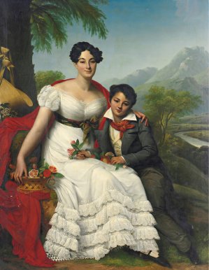 Portrait Of A Lady And Her Son by August Riedel Oil Painting