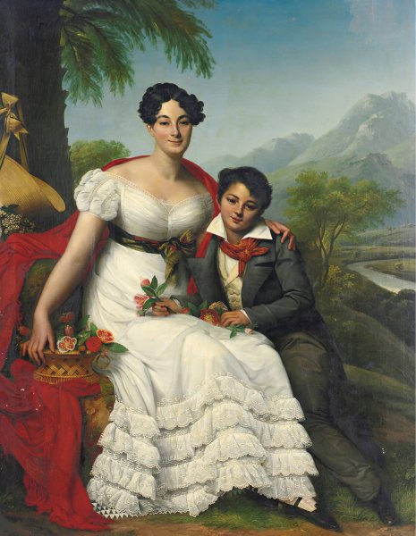 Portrait Of A Lady And Her Son by August Riedel - Hand-Painted Oil Painting Reproduction