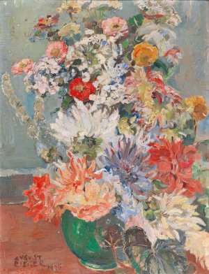 A bouquet of summer flowers by August Rieger Oil Painting
