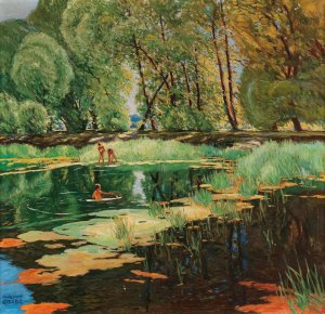 Badeszene by August Rieger Oil Painting