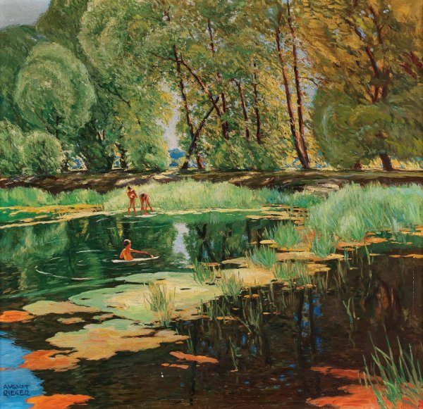 Badeszene by August Rieger - Hand-Painted Oil Painting Reproduction