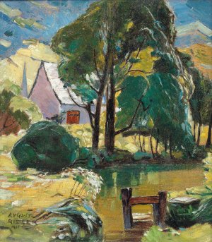 Haus am Teich by August Rieger Oil Painting