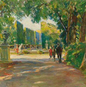 In the park of Schonbrunn Palace by August Rieger Oil Painting