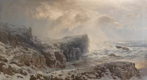 Schneesturm an einer nordischen Kuste by August Schaeffer Von Wienwald Oil Painting